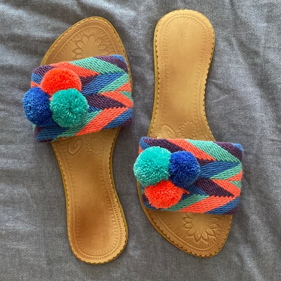 Pom pom handwoven summer slide flat sandals - Picture 3 of 9